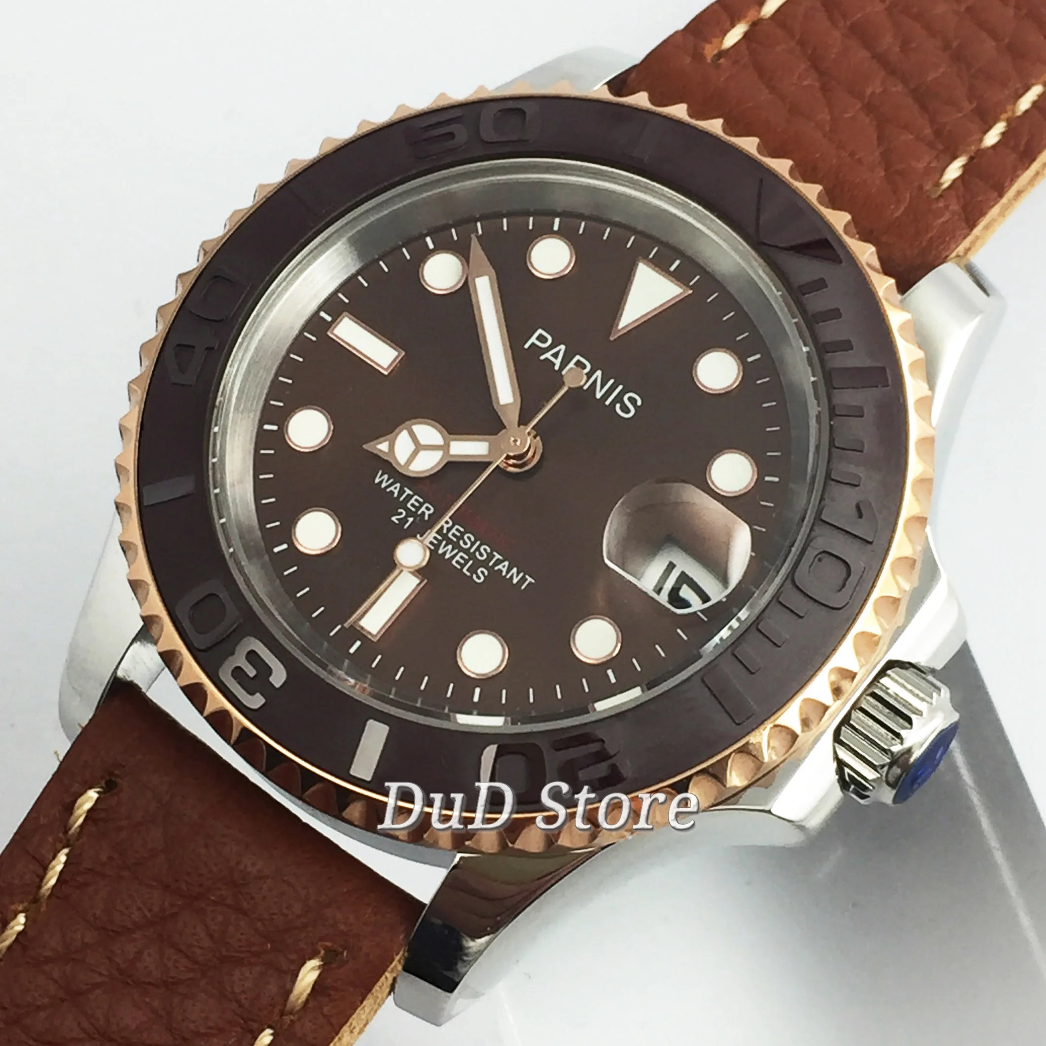 Parnis 41mm Stainless case Brown dial Men's watches Sapphire Glass Automatic Movement Leather strap Military Men Wrist Watch
Parnis 41mm Stainless case Brown dial Men's watches Sapphire Glass Automatic Movement Leather strap Military Men Wrist Watch