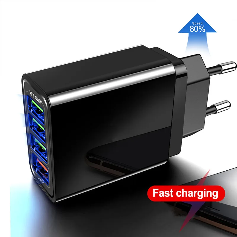 VLAMPO 2020 3.1A 4 порта USB быстрое зарядное устройство США/ЕС/Великобритания для samsung iPhone