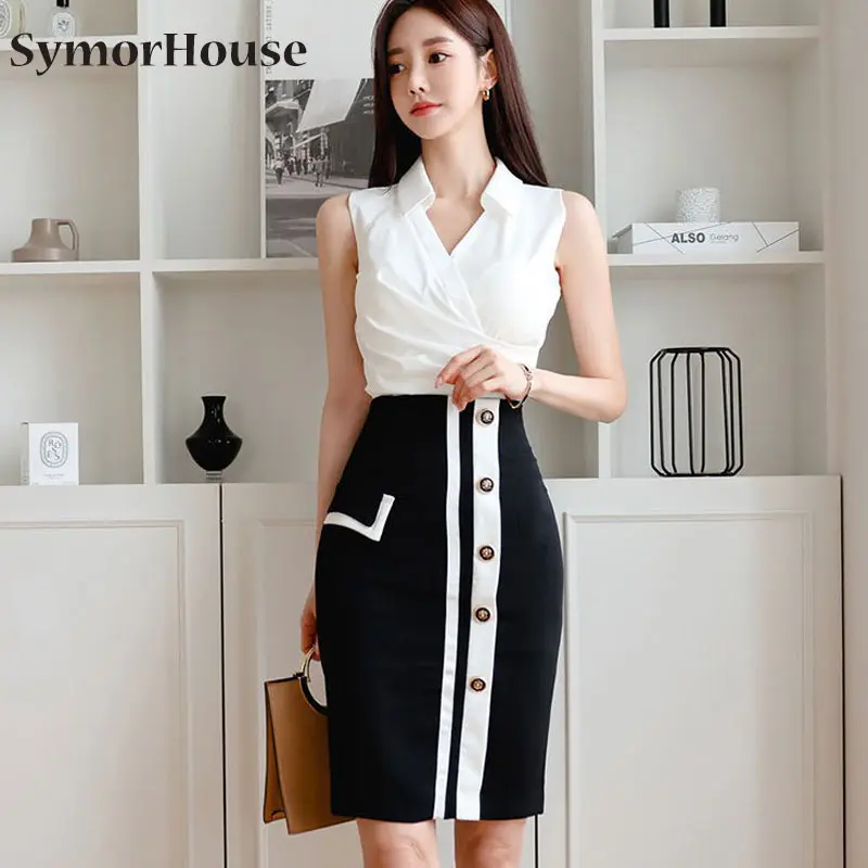 New 2 Pieces Set Women Summer V-Neck White Shirts Blouses And High Waist Side-Breasted Pencil Skirts Korean Office Lady Suit
New 2 Pieces Set Women Summer V-Neck White Shirts Blouses And High Waist Side-Breasted Pencil Skirts Korean Office Lady Suit