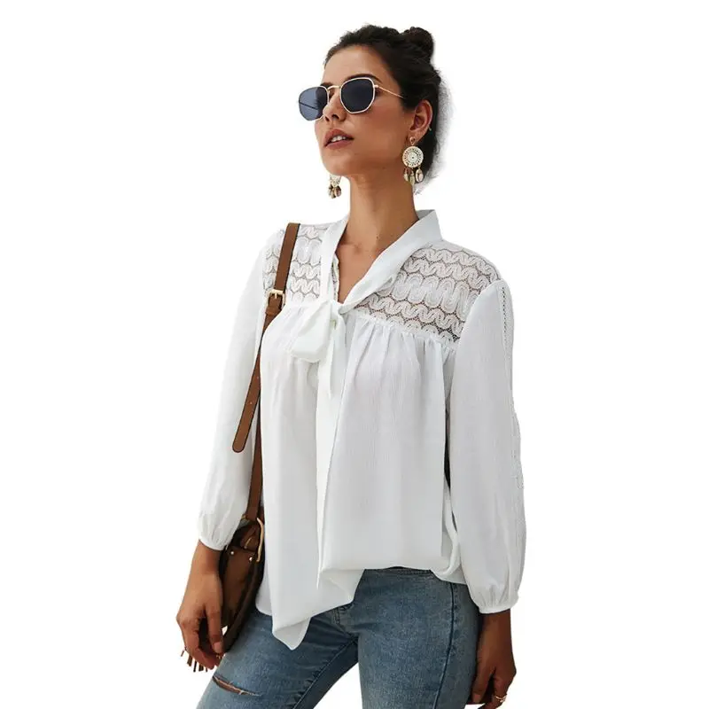 Women Sexy V-Neck Blouse Long Puff Sleeves Crochet Lace Splicing Chiffon Shirt E5BC
Women Sexy V-Neck Blouse Long Puff Sleeves Crochet Lace Splicing Chiffon Shirt E5BC