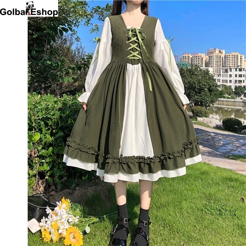 Kawaii Japanese Bow Cute Ruffles Lantern Sleeve Dresses Sweet Soft Girl Green Lolita Dress Sailor Collar Contrast Cross Bandage
Kawaii Japanese Bow Cute Ruffles Lantern Sleeve Dresses Sweet Soft Girl Green Lolita Dress Sailor Collar Contrast Cross Bandage