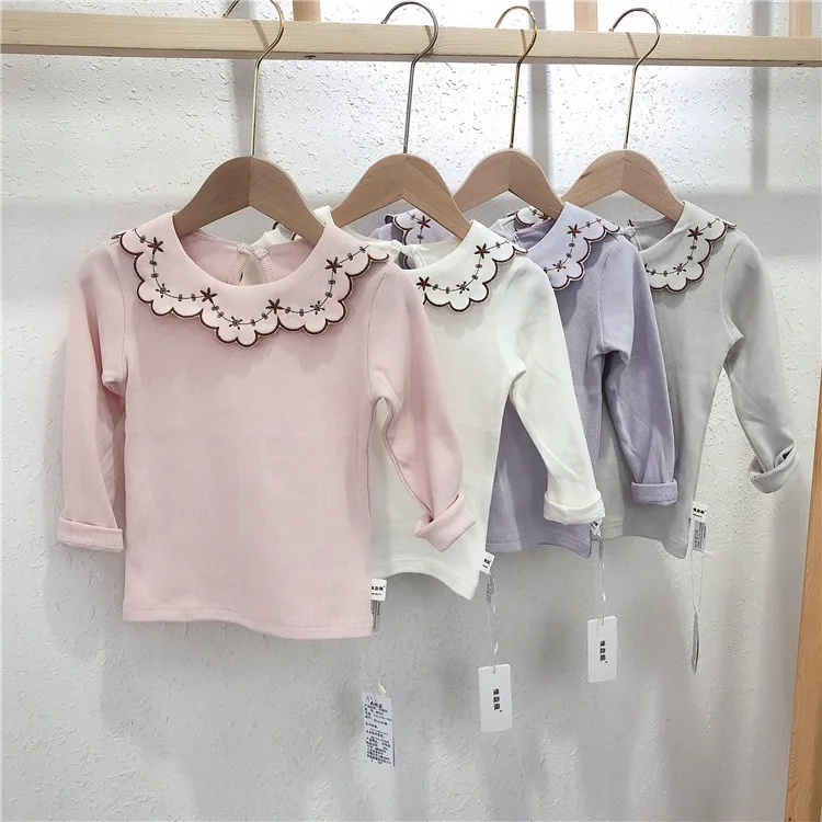 Детские топы для девочек, Осенняя детская хлопковая футболка с длинным рукавом, милая детская футболка с лепестковым воротником, одежда для... 
Детские топы для девочек, Осенняя детская хлопковая футболка с длинным рукавом, милая детская футболка с лепестковым воротником, одежда для...