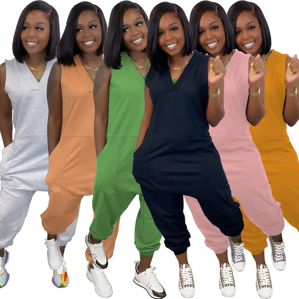 Jumpsuit Women Summer Women Loose Solid Tank Rompers V-Neck Playsuits Out Streetwear Jumpsuit Casual With Pocket Fitness Pants
Jumpsuit Women Summer Women Loose Solid Tank Rompers V-Neck Playsuits Out Streetwear Jumpsuit Casual With Pocket Fitness Pants