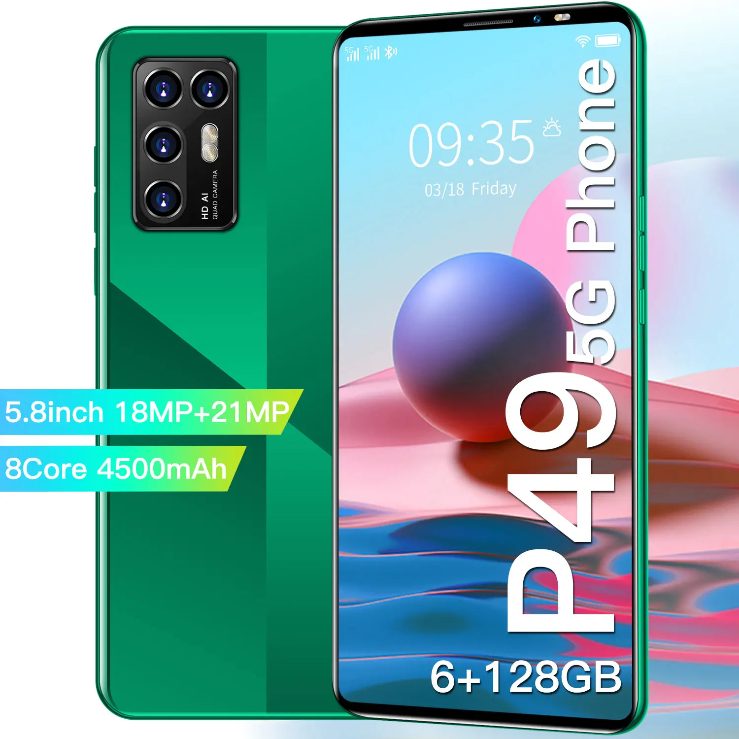 New Arrival 2021 P49 5.8 Inch 64GB 128GB 8 Core 18+21MP Andriod 10 Dual SIM Smart Phone MTK6895 4500mAh Face Unlock Cell Phone 
New Arrival 2021 P49 5.8 Inch 64GB 128GB 8 Core 18+21MP Andriod 10 Dual SIM Smart Phone MTK6895 4500mAh Face Unlock Cell Phone