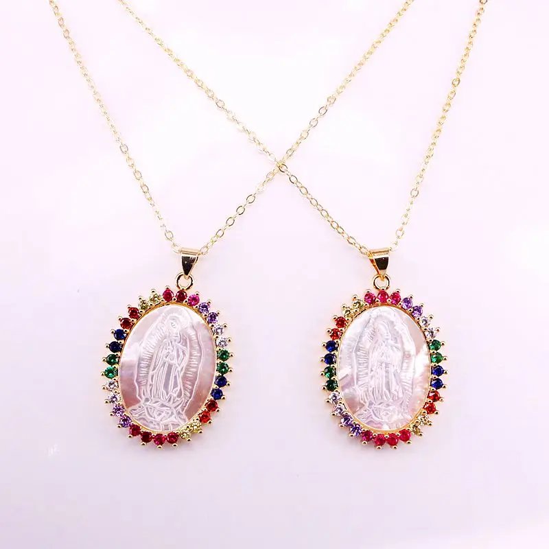6PCS, Golden Micro Paved CZ Stone Jewelry Charm Rainbow Crystal Jesus/Mary of Virgin Shell Pendant Necklace
6PCS, Golden Micro Paved CZ Stone Jewelry Charm Rainbow Crystal Jesus/Mary of Virgin Shell Pendant Necklace