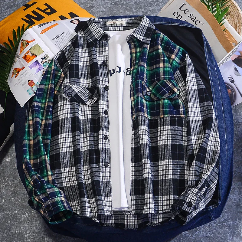 Men's Shirts patchwork Plaid Men Clothing Harajuku Style Men Shirt Long Sleeve Plaid Shirt Korean Cardigan casual Vintage tops 
Men's Shirts patchwork Plaid Men Clothing Harajuku Style Men Shirt Long Sleeve Plaid Shirt Korean Cardigan casual Vintage tops
