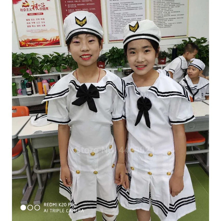 Детское платье моряка для девочек школьная униформа мальчиков танцевальные