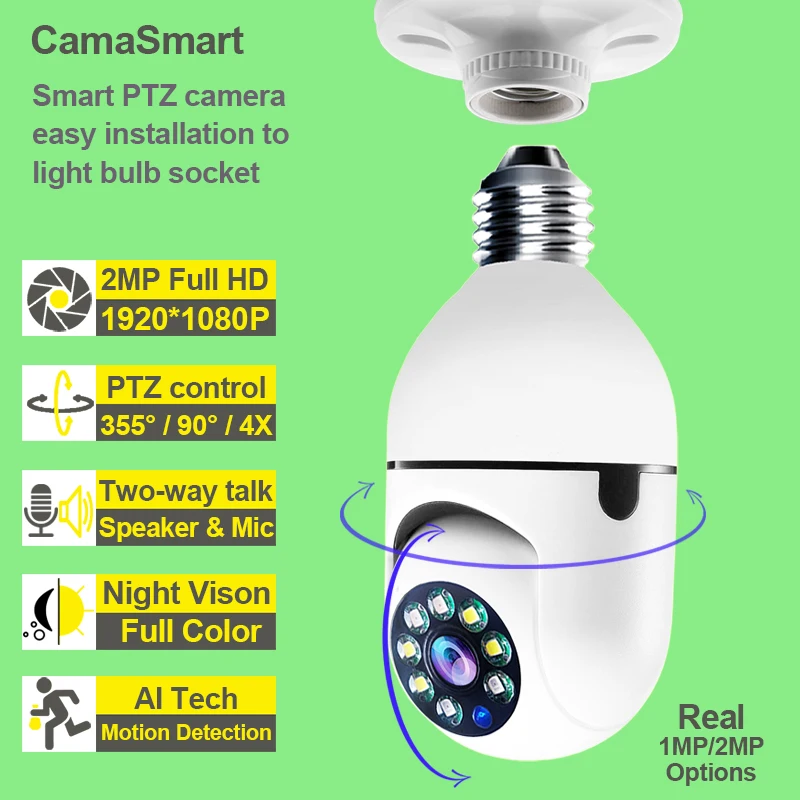 

Смарт-камера 1080P, Wi-Fi, 360 °, ии, датчик движения, Поддержка карт памяти до 128 ГБ