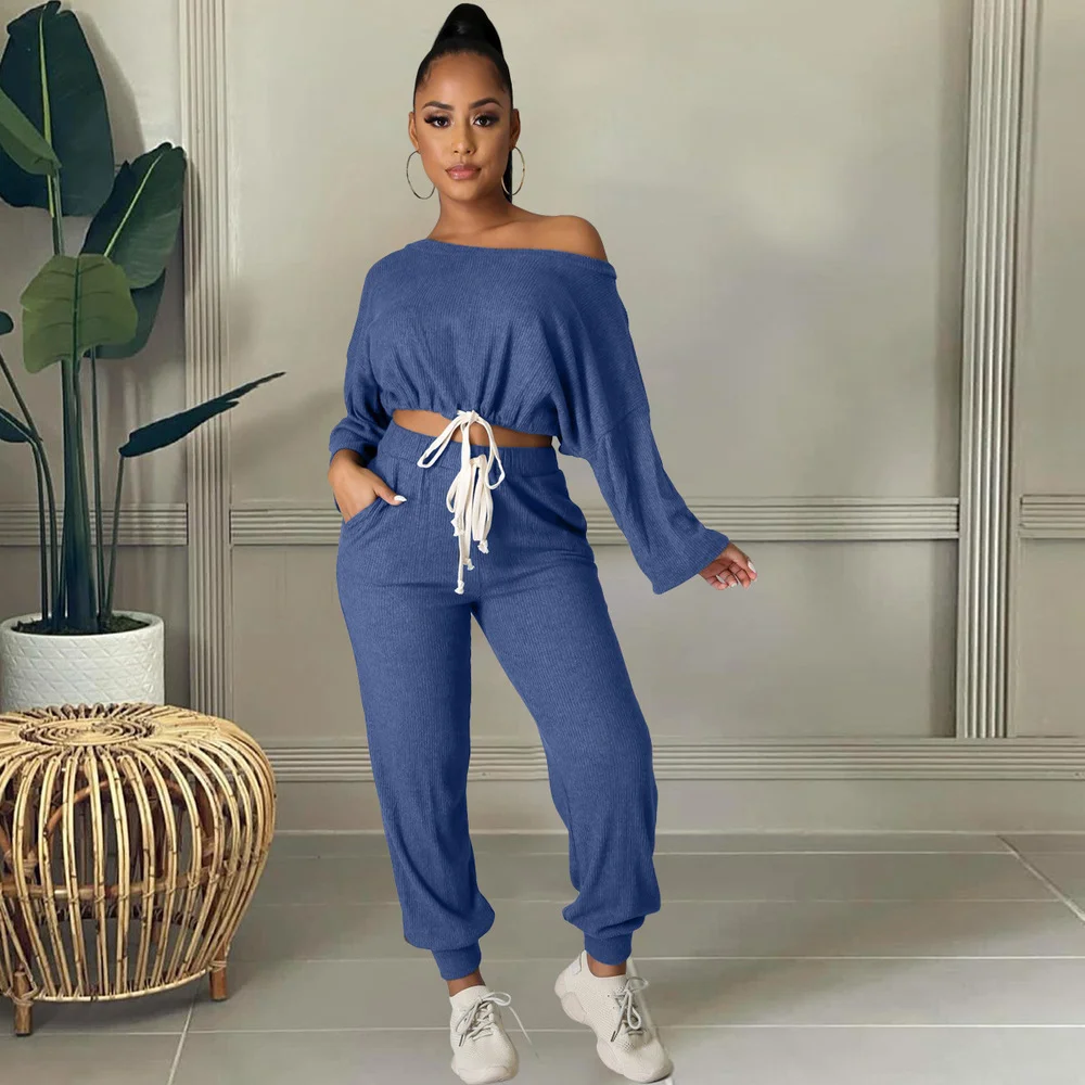 Streetwear Solid Women Two Piece Sport Suits Skew Collar Long Sleeve Cropped Top and Drawstring Loose Sweatpant Casual Outfits
Streetwear Solid Women Two Piece Sport Suits Skew Collar Long Sleeve Cropped Top and Drawstring Loose Sweatpant Casual Outfits