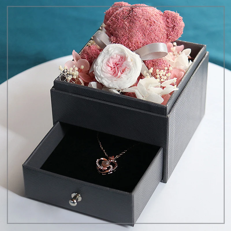 Preserved Rose Teddy Bear Jewelry Box Holder Immortal Flowers For Wedding Party Valentine's Day Birthday Gift Proposal Ring Case
Preserved Rose Teddy Bear Jewelry Box Holder Immortal Flowers For Wedding Party Valentine's Day Birthday Gift Proposal Ring Case