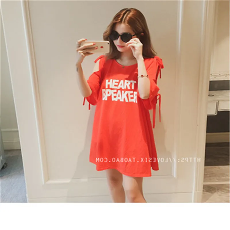 2019 Summer Women's T-Shirt Letter Short-Sleeve T-Shirt Women's Tops Long Sleeve Shoulder Sexy Medium Long T-Shirt