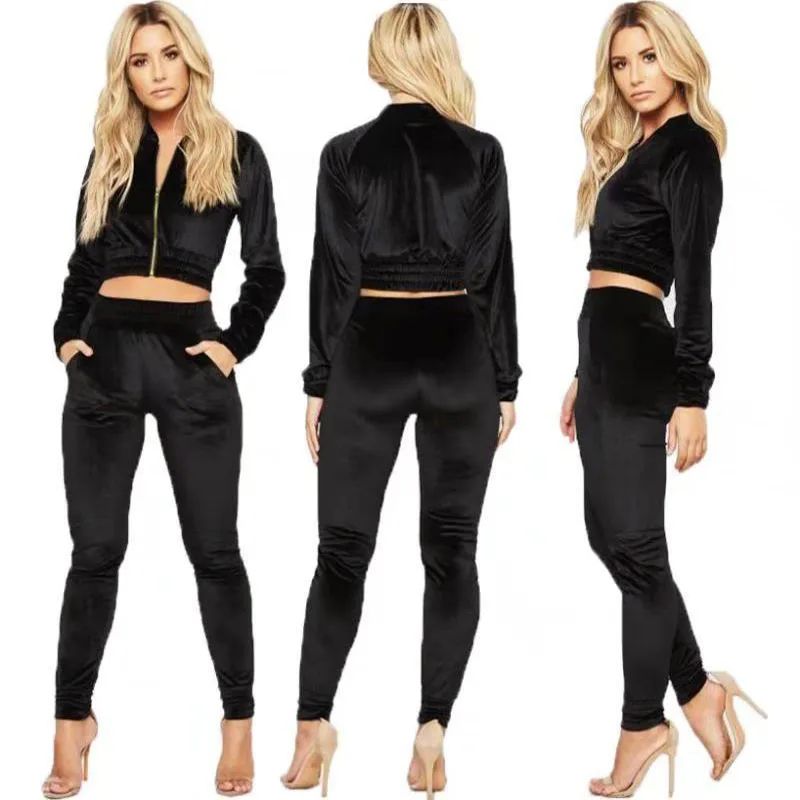 2020 Autumn Women Casual Suit Simple Style Solid Color Sexy Zipper Crop Top Trousers European And American Fashion 2 Piece Set
2020 Autumn Women Casual Suit Simple Style Solid Color Sexy Zipper Crop Top Trousers European And American Fashion 2 Piece Set