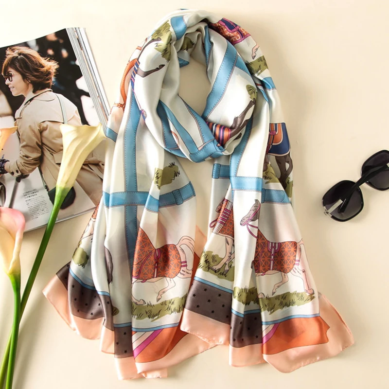 Women Imitation Silk Scarf Retro Horse Chain Print Shawls Office Lady Wraps Female Headscarf Beach Towel Beautiful Gift 90x180cm
Women Imitation Silk Scarf Retro Horse Chain Print Shawls Office Lady Wraps Female Headscarf Beach Towel Beautiful Gift 90x180cm