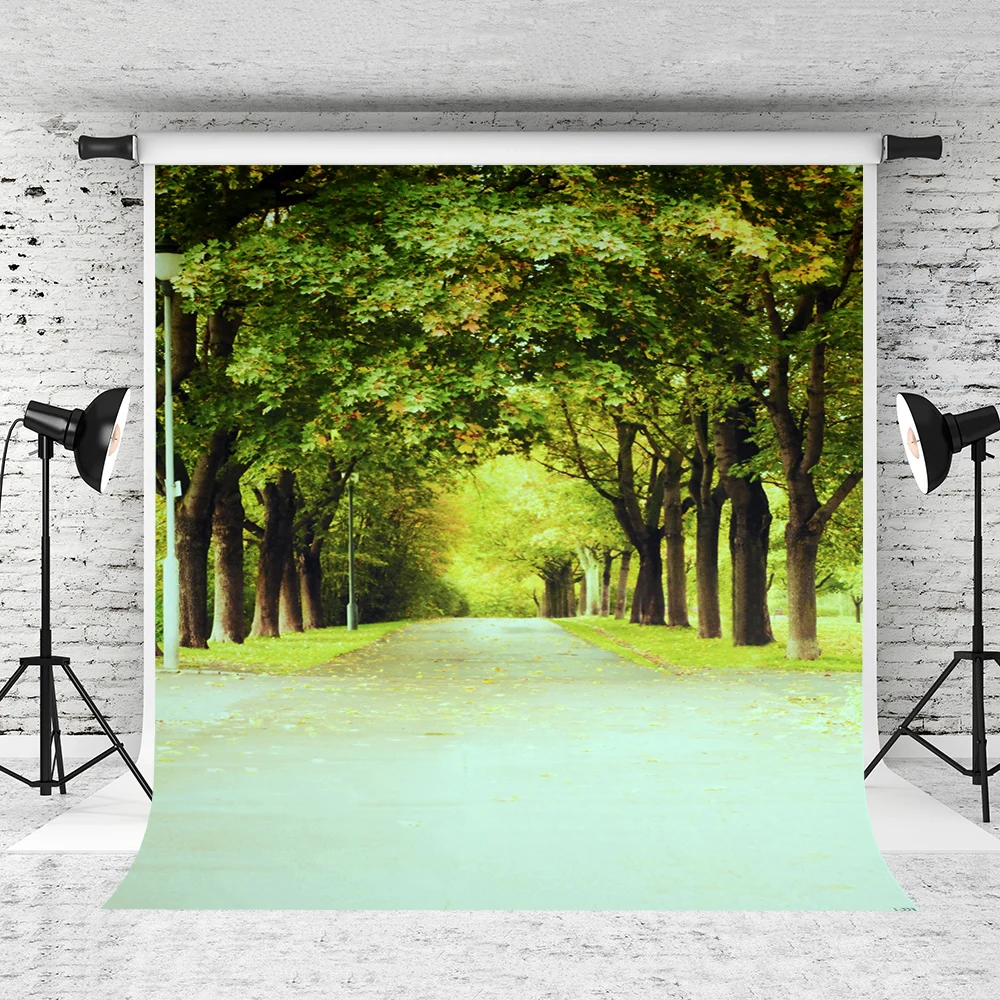 

VinylBDS 8X8FT Spring Photography Backdrops Green Forest Backgrounds for Photo Studio Road Photo Background Photography Backdrop