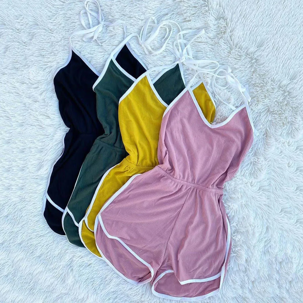 Women's Jumpsuit European and American Contrast Slim Straps Home Fitness Jumpsuit V-neck Splice Tight Jumpsuit Tracksuit 2020
Women's Jumpsuit European and American Contrast Slim Straps Home Fitness Jumpsuit V-neck Splice Tight Jumpsuit Tracksuit 2020