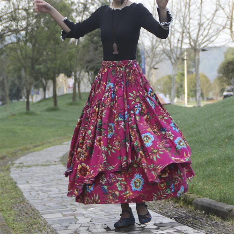 Vintage Elegant chic Hippie women skirts floral print High Elastic Waist beach Bohemian skirt ladies Midi A-Line Big swing skirt
Vintage Elegant chic Hippie women skirts floral print High Elastic Waist beach Bohemian skirt ladies Midi A-Line Big swing skirt