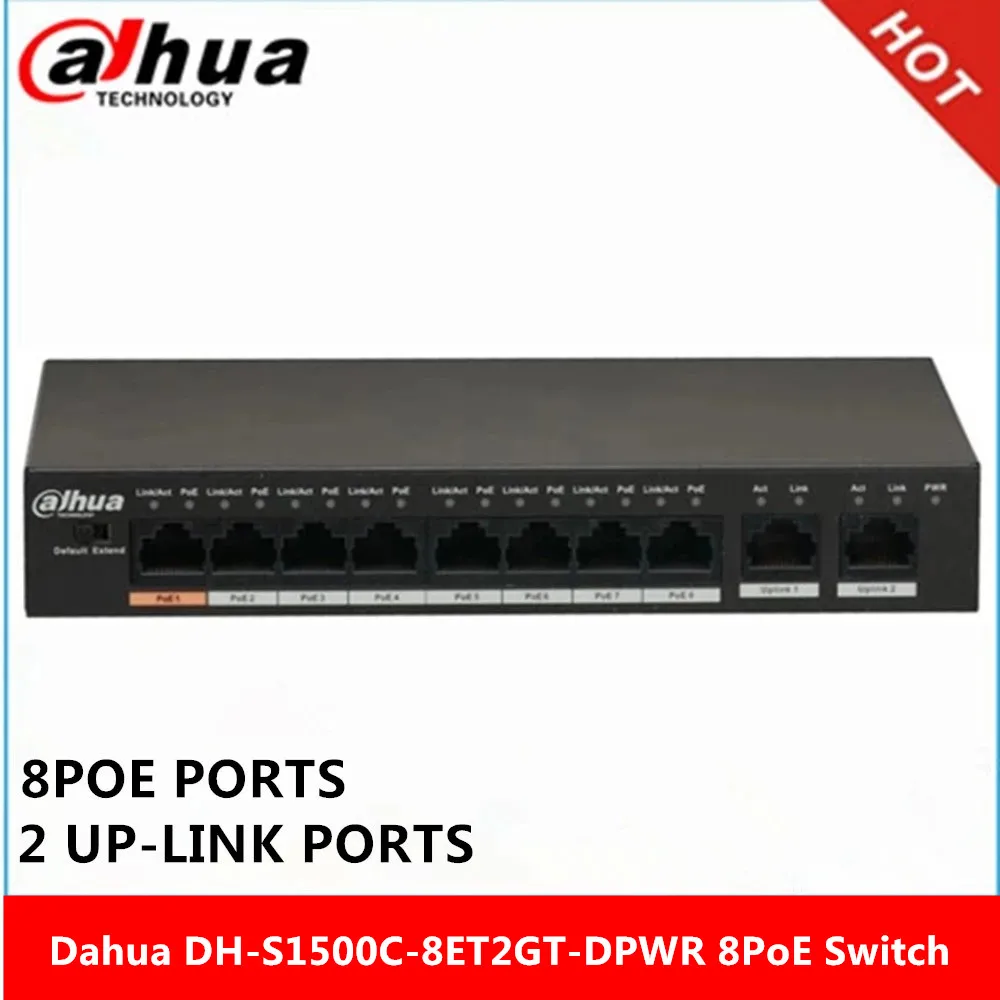 Сетевой видеорегистратор Dahua 8PoE переключатель DH-S1500C-8ET2GT-DPWR 8POE портами 2-link порты