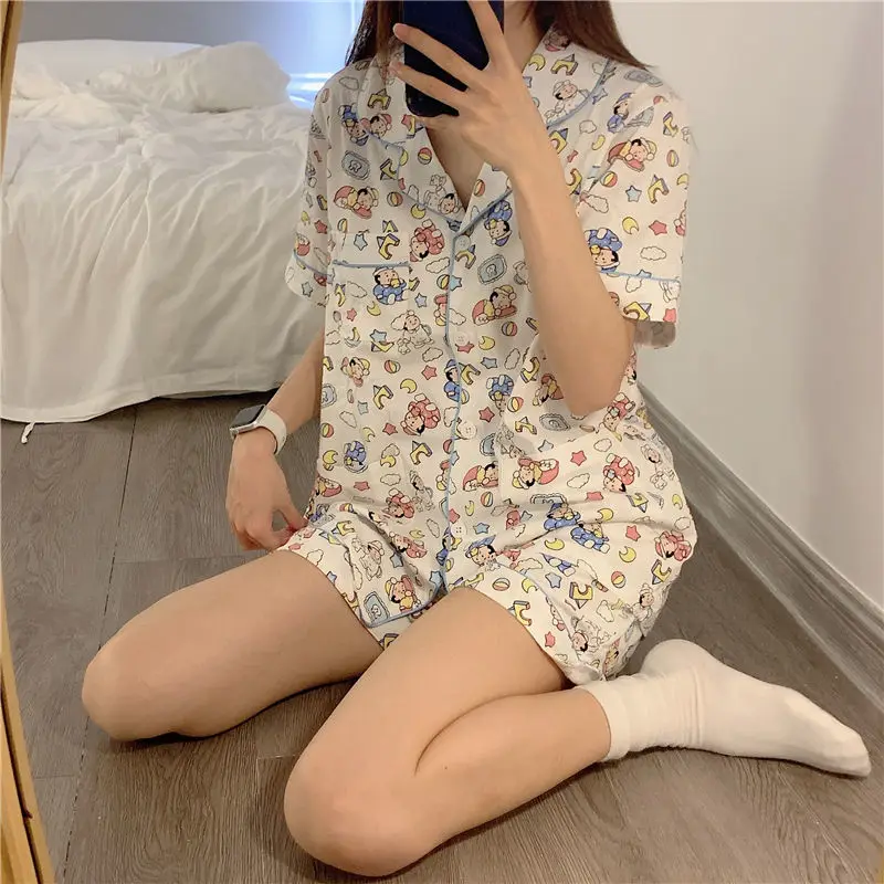Pajamas women's summer suit short sleeve shorts casual cartoon cute sweet Japanese thin home wear
Pajamas women's summer suit short sleeve shorts casual cartoon cute sweet Japanese thin home wear