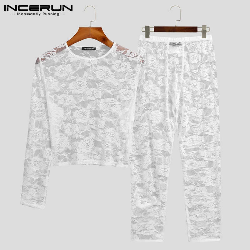 INCERUN Tops 2021 Fashion Leisure Men Transparent Suit Homewear Comfortable Leisure Lace Long Sleeve Short Long Pants Sets S-5XL
INCERUN Tops 2021 Fashion Leisure Men Transparent Suit Homewear Comfortable Leisure Lace Long Sleeve Short Long Pants Sets S-5XL