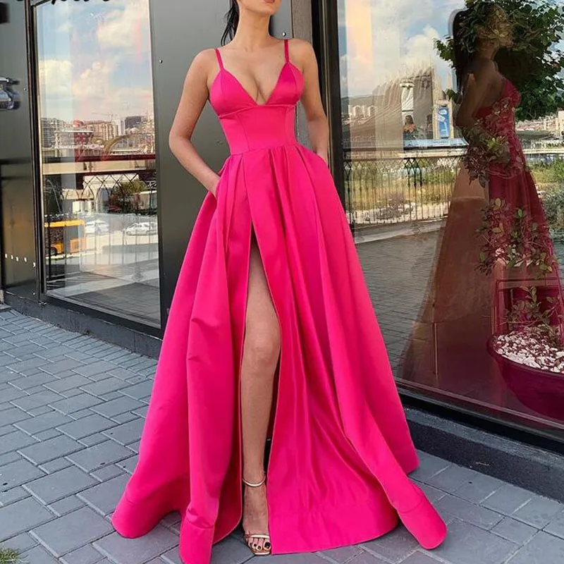 Spaghetti Strap Fuchsia Satin High Slit Long Prom Dress 2020 Plus Size Prom Dresses Girls A Line vestidos de graduacion Formal
Spaghetti Strap Fuchsia Satin High Slit Long Prom Dress 2020 Plus Size Prom Dresses Girls A Line vestidos de graduacion Formal
