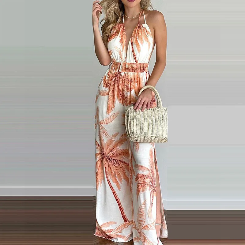 Fashion Printed Slit Women's Jumpsuit Sexy V-Neck High Waist Halter Jumpsuit Women Casual Beach Vacation Woman Jumpsuits
Fashion Printed Slit Women's Jumpsuit Sexy V-Neck High Waist Halter Jumpsuit Women Casual Beach Vacation Woman Jumpsuits