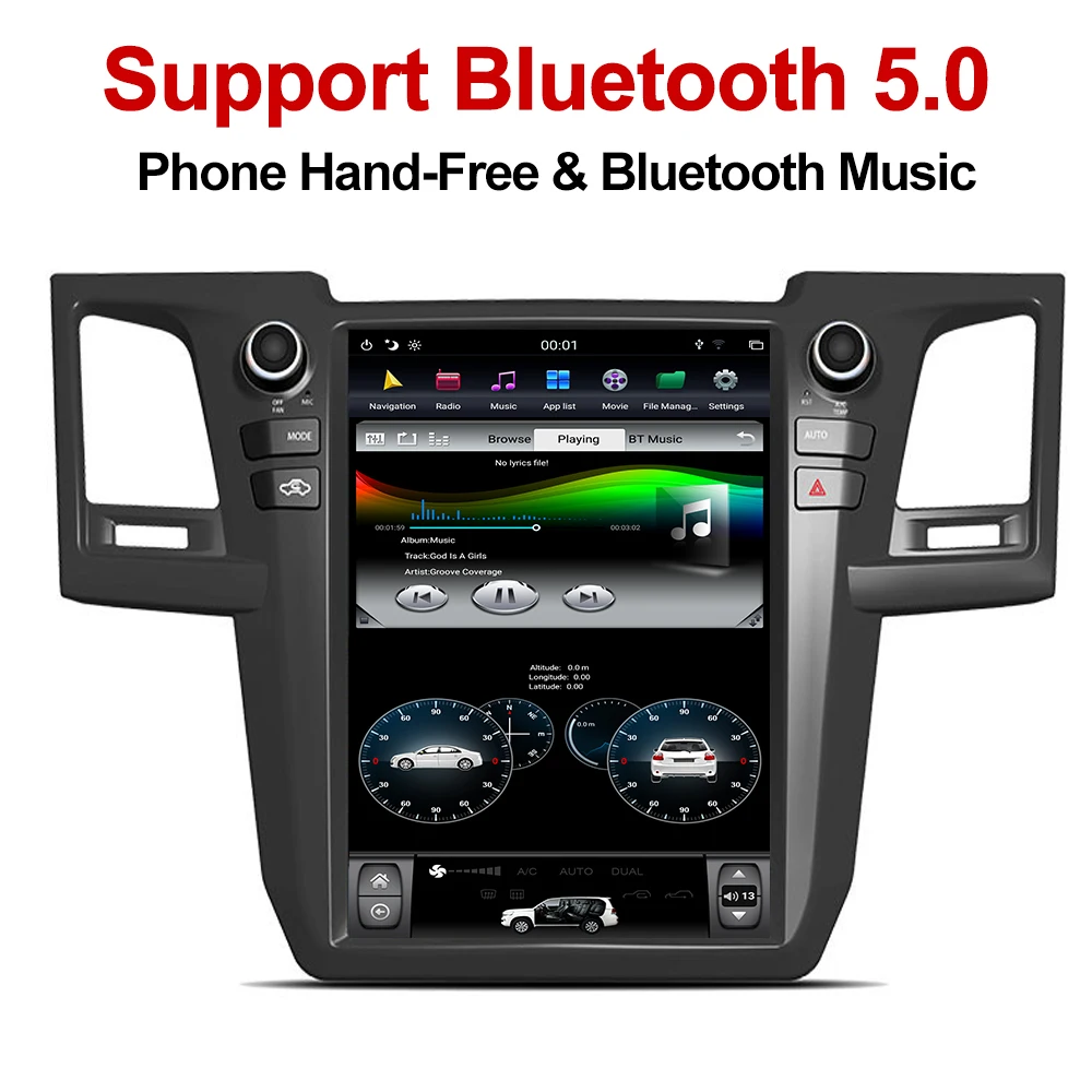 YAZH Android 8.1 Tesla style Car GPS Multimedia For Toyota Fortuner 2007-2015 With 12.1" IPS Display Bluetooth 5.0 Carplay | Автомобили