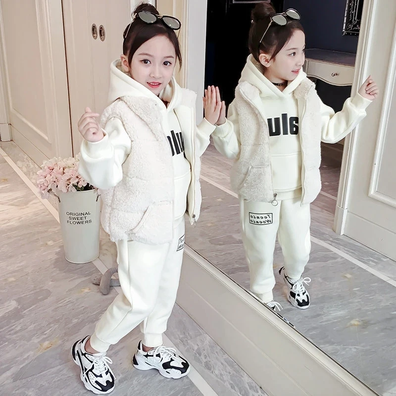 Winter Girls Thickening Warm Hooded Jacket Set Children Thicken Pants Suit Children Fashion Solid Plus Velvet Tracksuit 3Pcs Set
Winter Girls Thickening Warm Hooded Jacket Set Children Thicken Pants Suit Children Fashion Solid Plus Velvet Tracksuit 3Pcs Set