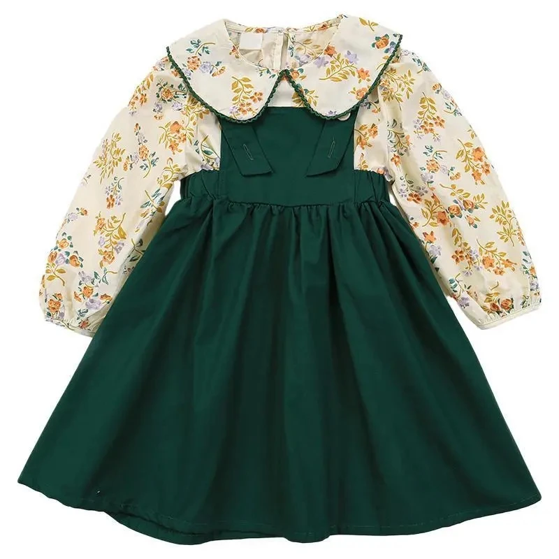 New 2Pcs Vintage Girl Clothes Set Spring Autumn Cotton Girls Floral Blouse Shirt green strap dress Spring child Clothes Outfits
New 2Pcs Vintage Girl Clothes Set Spring Autumn Cotton Girls Floral Blouse Shirt green strap dress Spring child Clothes Outfits