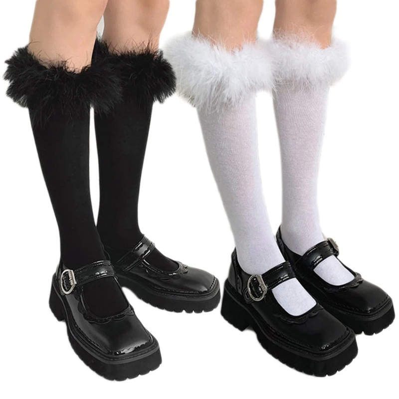 New Women Winter Sweet Furry Feather Trim Knee High Socks Japanese College Style Lolita Kawaii Solid Color Calf Stockings Leg
New Women Winter Sweet Furry Feather Trim Knee High Socks Japanese College Style Lolita Kawaii Solid Color Calf Stockings Leg
