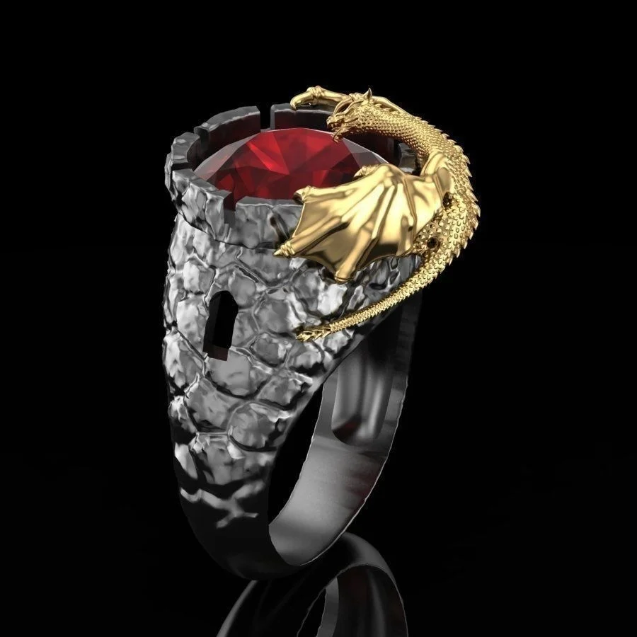 Punk Black Gold Natural Gemstone Ruby Ring Gold Dragon Ring Men Party Fine Jewelry
Punk Black Gold Natural Gemstone Ruby Ring Gold Dragon Ring Men Party Fine Jewelry