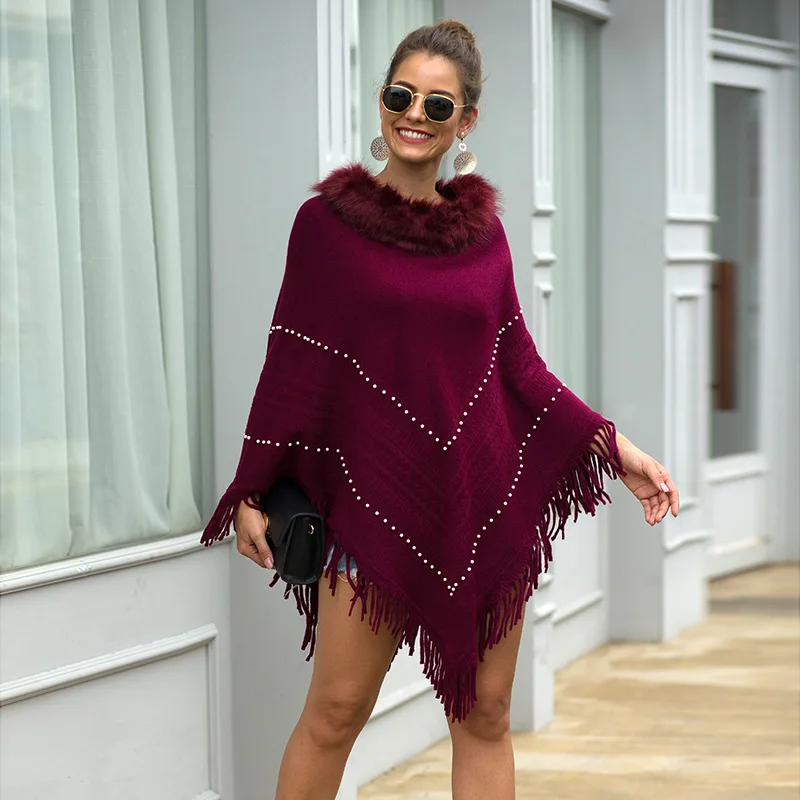 Женские пуловеры свитера новая накидка в стиле США шаль с бахромой и воротником