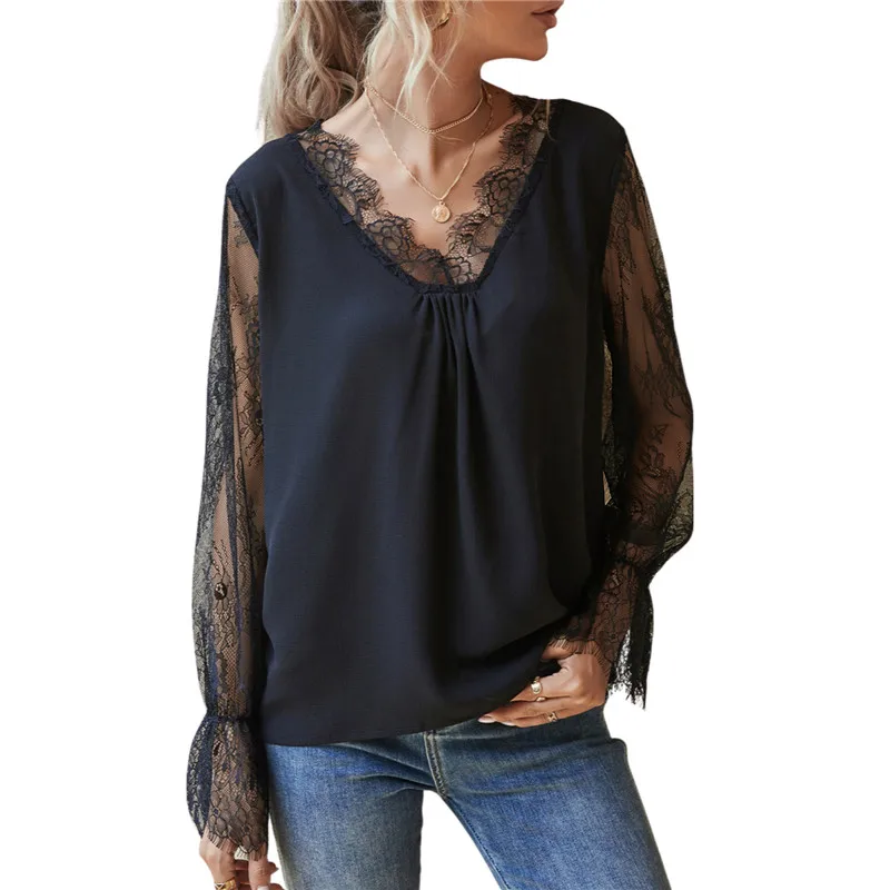 Fashion Casual Women Floral Lace Mesh Blouse Shirt Spring Fall See-through Full Flare Sleeve V-neck Pullover Ladies Loose tshirt
Fashion Casual Women Floral Lace Mesh Blouse Shirt Spring Fall See-through Full Flare Sleeve V-neck Pullover Ladies Loose tshirt