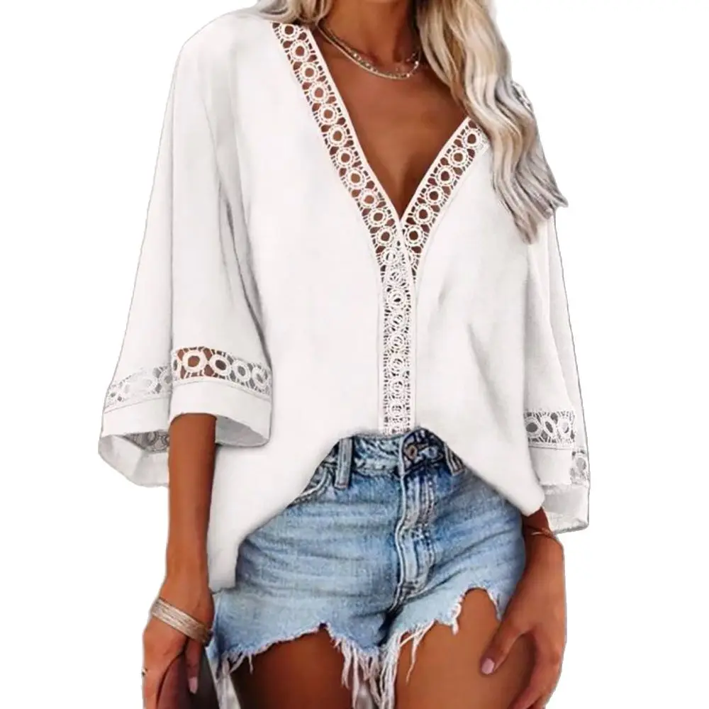 Женская кружевная рубашка, с V-образным вырезом и рукавом 3/4
Женская кружевная рубашка, с V-образным вырезом и рукавом 3/4