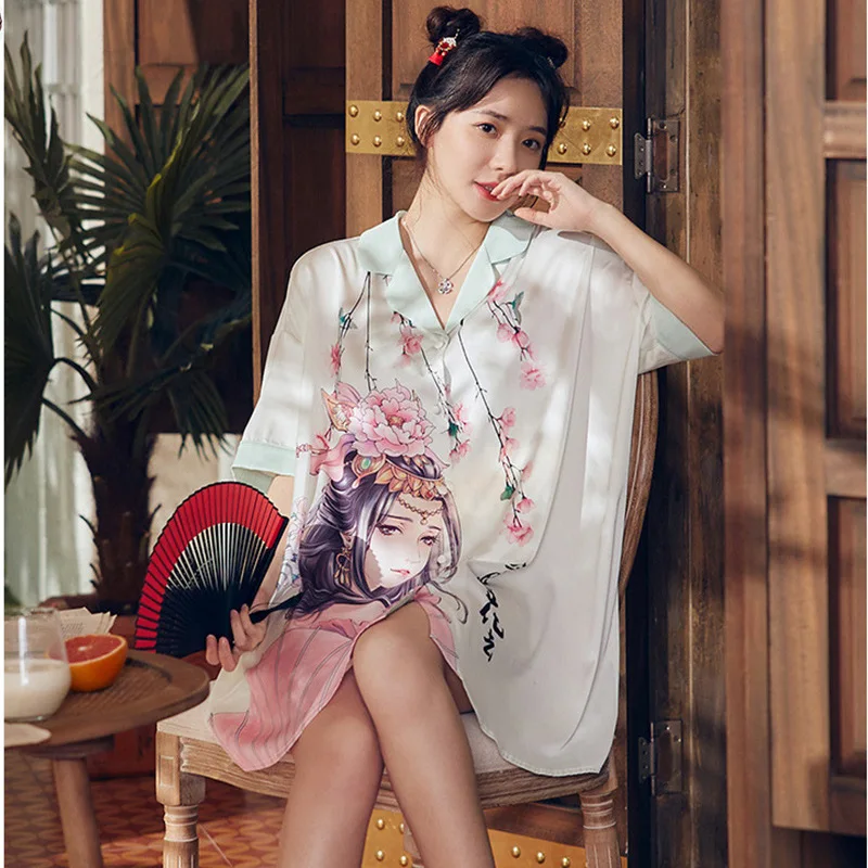 Chinese Style Nightgown Women Summer Sleepwear Ice Silk Satin Loose Shirt Skirt Bathrobe Intimate Lingerie Short Sleeve Homewear
Chinese Style Nightgown Women Summer Sleepwear Ice Silk Satin Loose Shirt Skirt Bathrobe Intimate Lingerie Short Sleeve Homewear