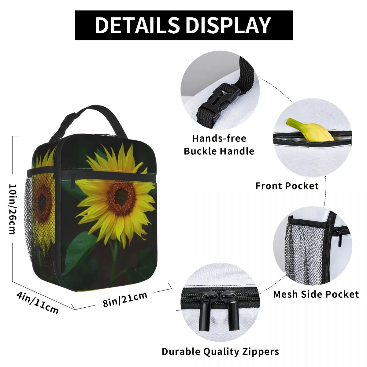 Yellow Sunflower Lunch Bag for Women Men Large Insulated Lunch Box with Water Bottle Holder and Pockets
Yellow Sunflower Lunch Bag for Women Men Large Insulated Lunch Box with Water Bottle Holder and Pockets