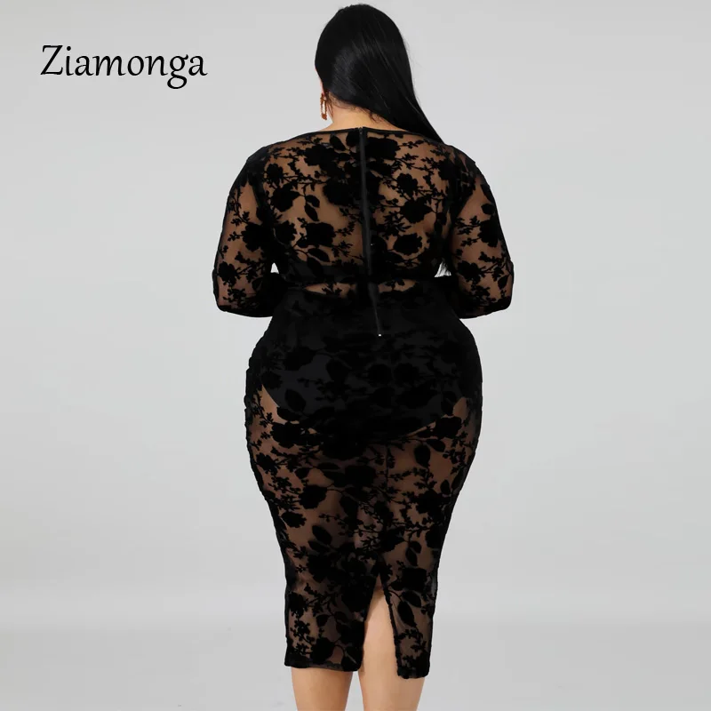 Женское Сетчатое платье с v-образным вырезом и длинным рукавом Ziamonga размера плюс