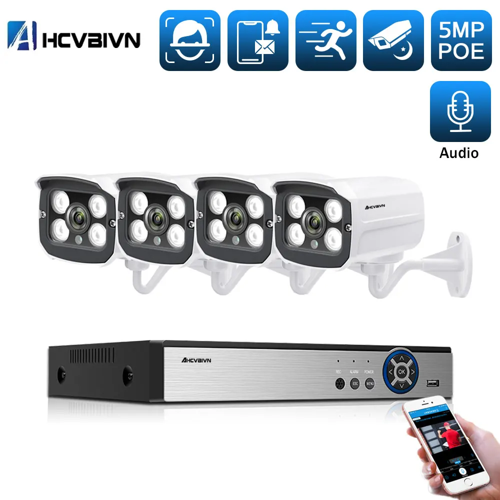 H.265 4CH 5MP POE Security Camera System Kit 4PCS 5MP HD POE IP Camera Outdoor Waterproof CCTV Video Surveillance Audio NVR 2TB
H.265 4CH 5MP POE Security Camera System Kit 4PCS 5MP HD POE IP Camera Outdoor Waterproof CCTV Video Surveillance Audio NVR 2TB