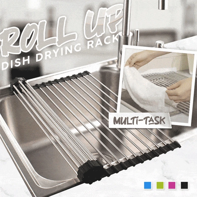 Foldable Drain Rack Roll-up Dish Drying Rack Over The Sink Multi-use Stainless Steel Kitchen Househould Magic Rolling Rack Black
Foldable Drain Rack Roll-up Dish Drying Rack Over The Sink Multi-use Stainless Steel Kitchen Househould Magic Rolling Rack Black