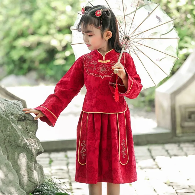 Girls Chinese National Style Cheongsam Long Sleeve Dresses Girl Tradition Guzheng Costume Tang Princess Flowers Fake Two Clothes
Girls Chinese National Style Cheongsam Long Sleeve Dresses Girl Tradition Guzheng Costume Tang Princess Flowers Fake Two Clothes
