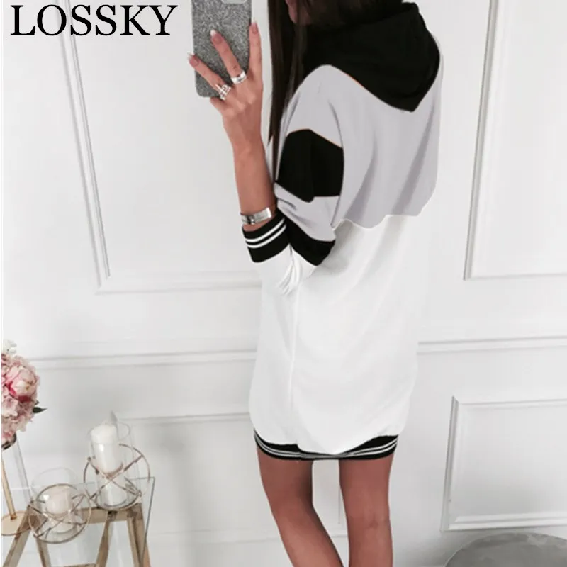 Women Autumn Patchwork Mini Hoodies Dress Casual Loose Hooded Drawstring Striped Hoodie Sweatshirt Dress Female Hoody Vestidos
Women Autumn Patchwork Mini Hoodies Dress Casual Loose Hooded Drawstring Striped Hoodie Sweatshirt Dress Female Hoody Vestidos