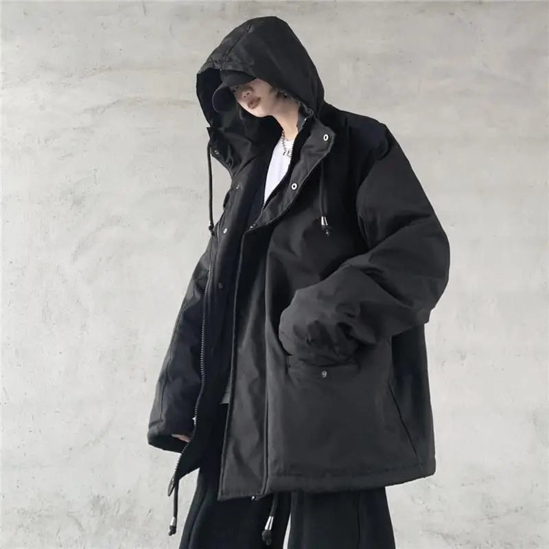 Padded Jacket Man Winter Trend Harajuku Style Hooded Coats Handsome Plus Fleece Thick Oversize Couple Tooling Jackets Streetwear 
Padded Jacket Man Winter Trend Harajuku Style Hooded Coats Handsome Plus Fleece Thick Oversize Couple Tooling Jackets Streetwear