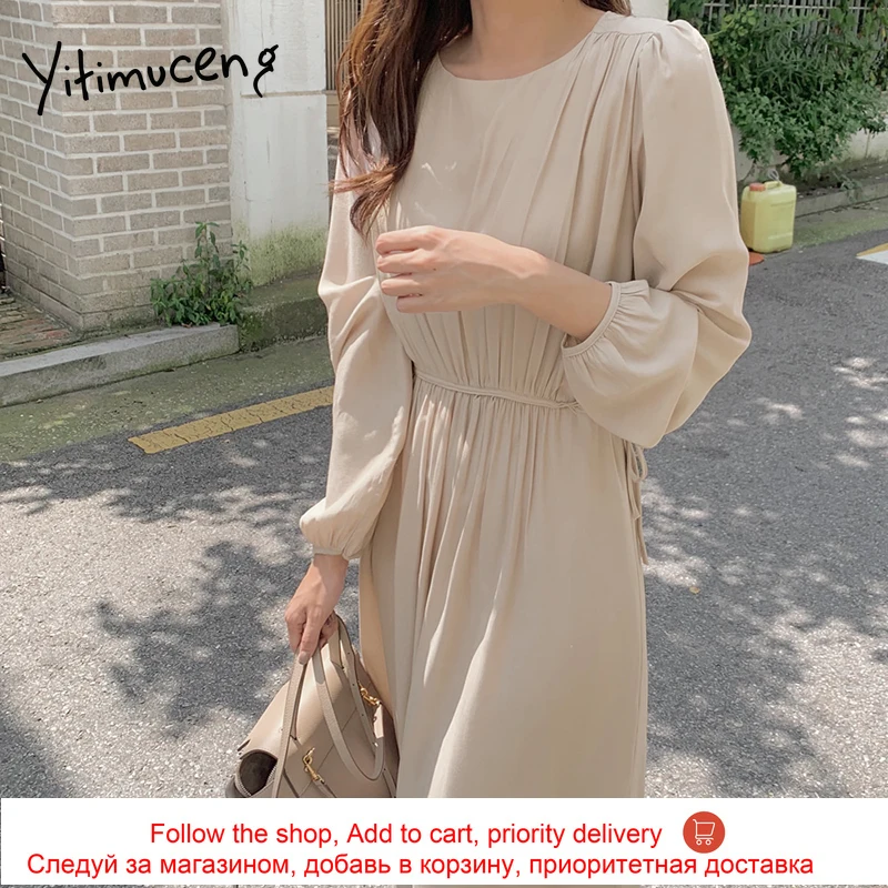 Yitimuceng Midi Dress for Women Summer Plus Size Lace Up Apricot Elegant Dresses Long Sleeve High Waist 2021 Korean Fashion New
Yitimuceng Midi Dress for Women Summer Plus Size Lace Up Apricot Elegant Dresses Long Sleeve High Waist 2021 Korean Fashion New