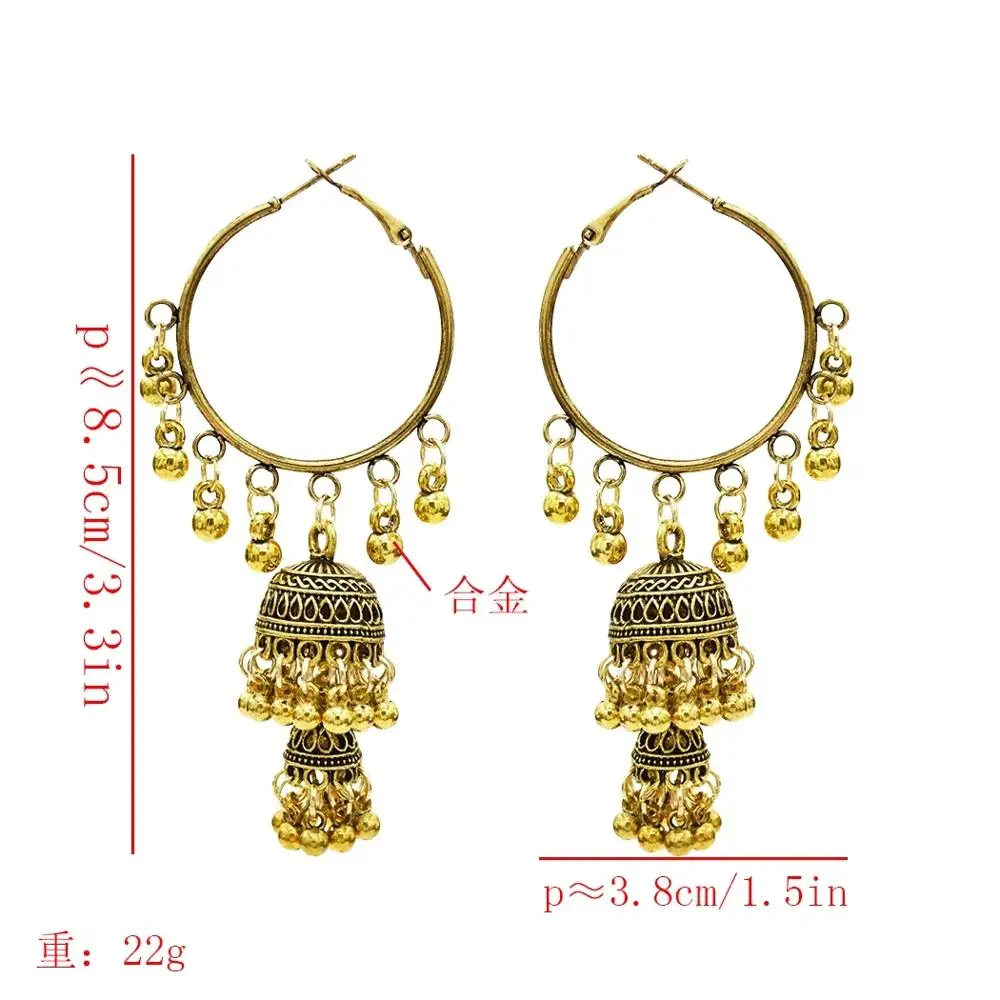 Indian Jhumka Jewelry Gold Sliver Small Bells Drop Tassel Earrings Women Girls Boho Ethnic Big Round Circle Dangling Earring | Украшения и