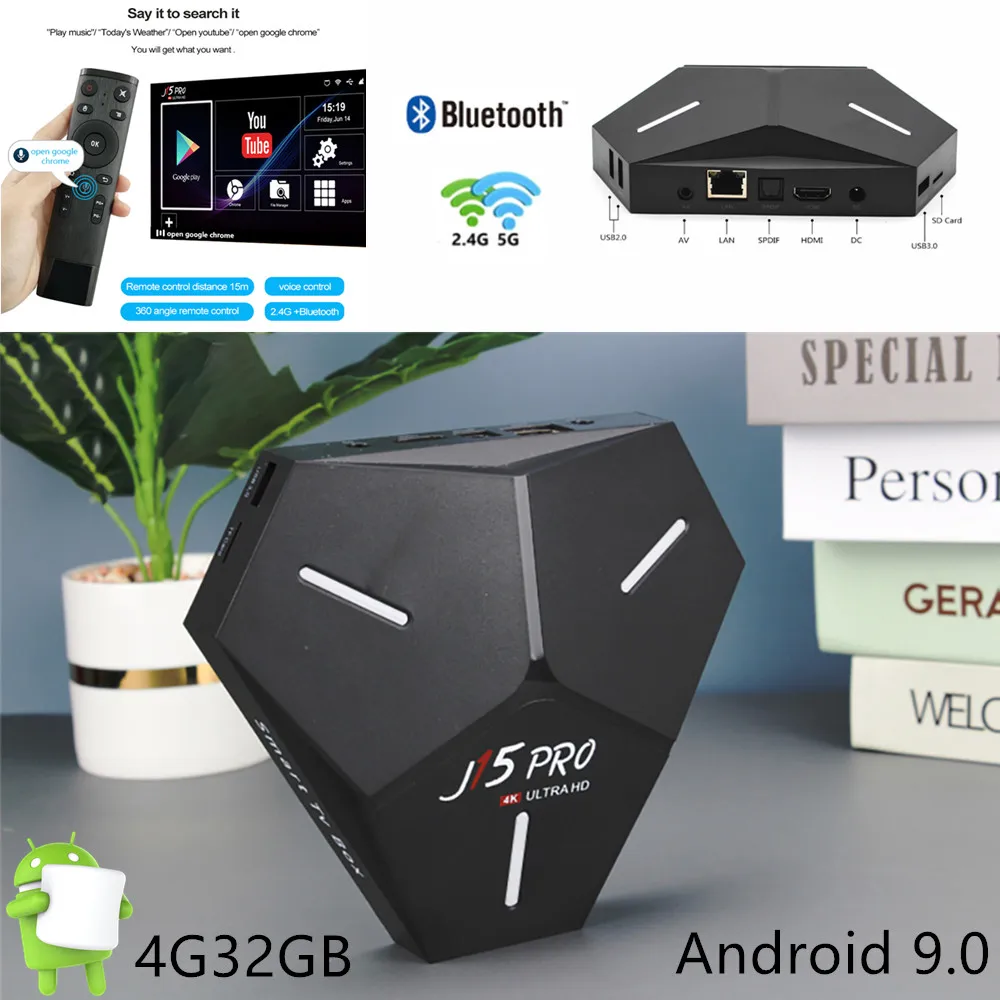 Smart TV Box Android 9.0 4G 32GB 4K HD 1080P WiFi 2.4G&5G BT4.0 Google Voice Remote 3D Video Youtube Media Player Set Top Box
Smart TV Box Android 9.0 4G 32GB 4K HD 1080P WiFi 2.4G&5G BT4.0 Google Voice Remote 3D Video Youtube Media Player Set Top Box