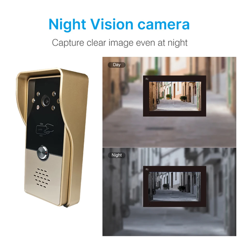 

VIDEW 7 Inch Wired Video Intercom System RFID Unlock Camera Doorbell Door Phone Night Vision Door Entry for Home Villa Apartment