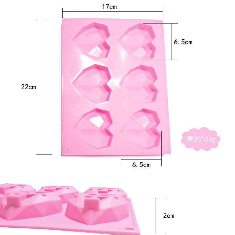 Hot 3D Heart Shape Fondant Cake Chocolate Baking Mold 6 Cavity Diamond Love Silicone Cake Mould Silicone Mould Modelling Decor
Hot 3D Heart Shape Fondant Cake Chocolate Baking Mold 6 Cavity Diamond Love Silicone Cake Mould Silicone Mould Modelling Decor
