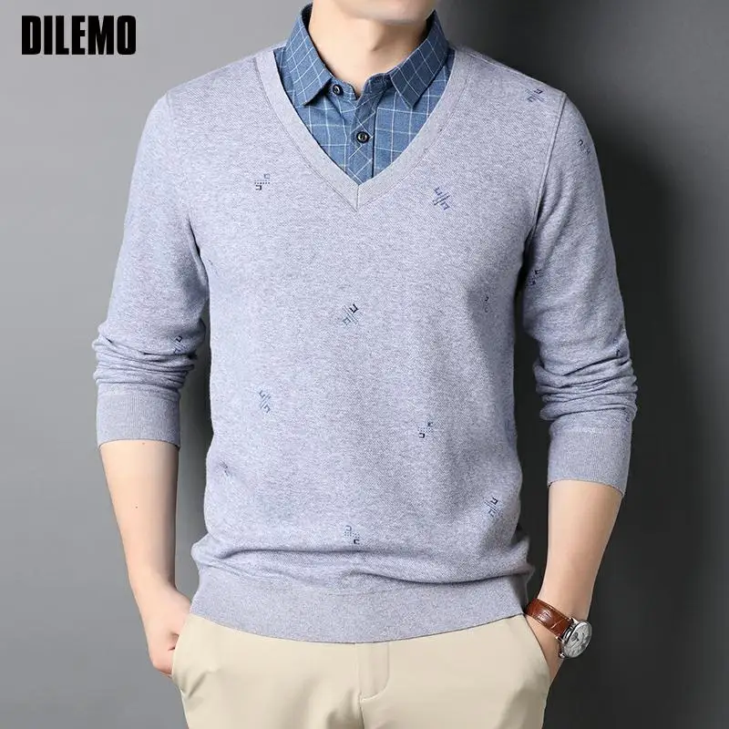 Top Grade Fake Two New Autum Fashion Designer Brand Collared Knit Pullover Sweater College Casual Collaree Jumper Men Clothing
Top Grade Fake Two New Autum Fashion Designer Brand Collared Knit Pullover Sweater College Casual Collaree Jumper Men Clothing