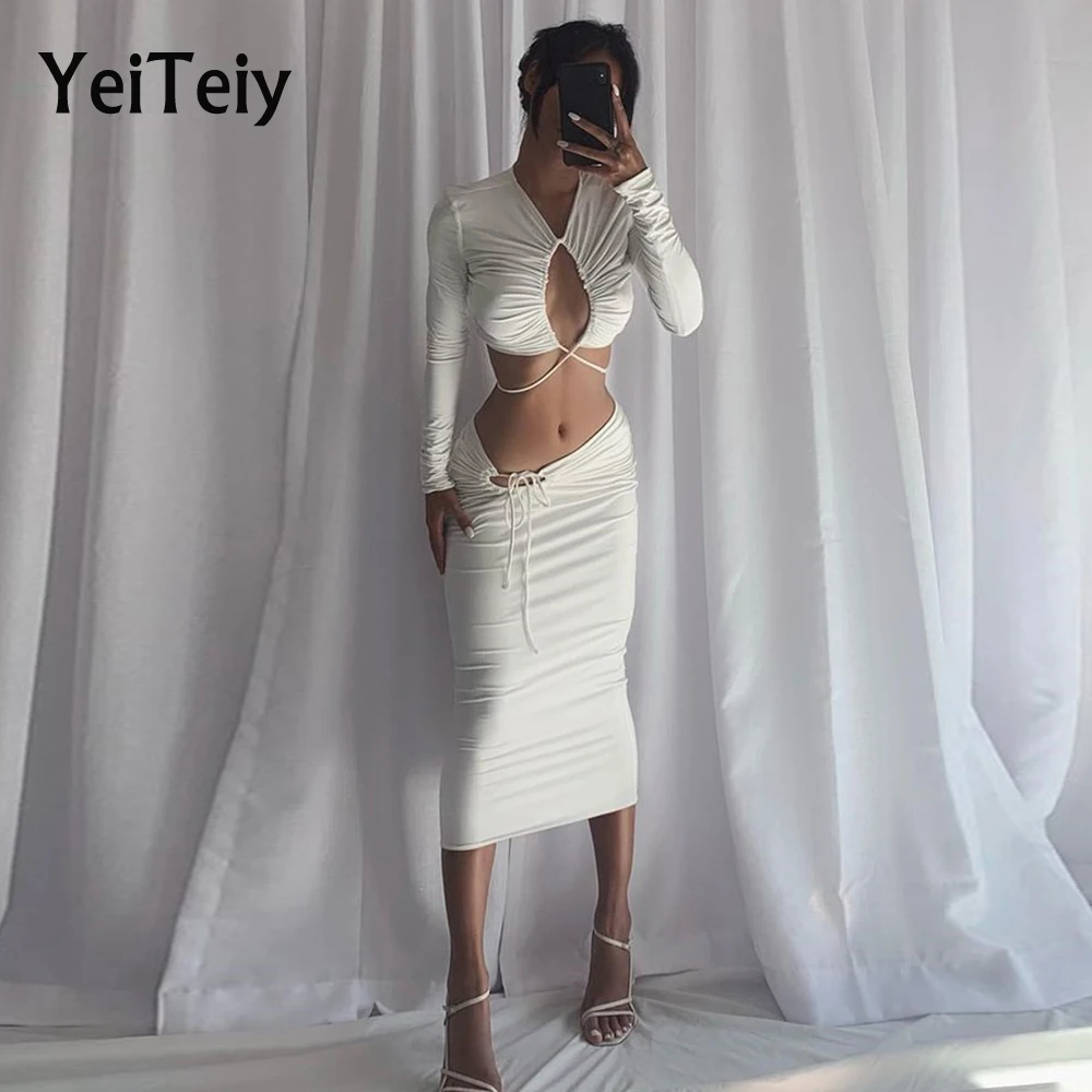 Женский однотонный костюм Yeiteiy из двух предметов, Осенний плиссированный короткий топ с длинным рукавом и эластичной юбкой до середины икры...
Женский однотонный костюм Yeiteiy из двух предметов, Осенний плиссированный короткий топ с длинным рукавом и эластичной юбкой до середины икры...