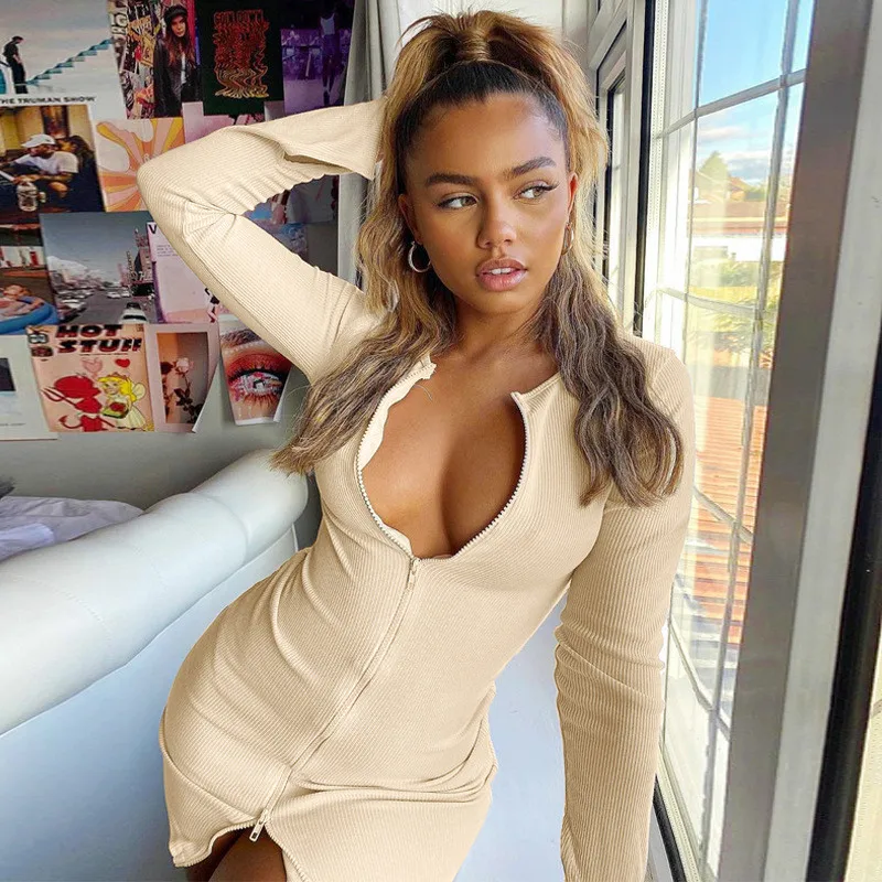 Осеннее женское сексуальное трикотажное платье на молнии с длинным рукавом, женское модное однотонное облегающее базовое платье
Осеннее женское сексуальное трикотажное платье на молнии с длинным рукавом, женское модное однотонное облегающее базовое платье