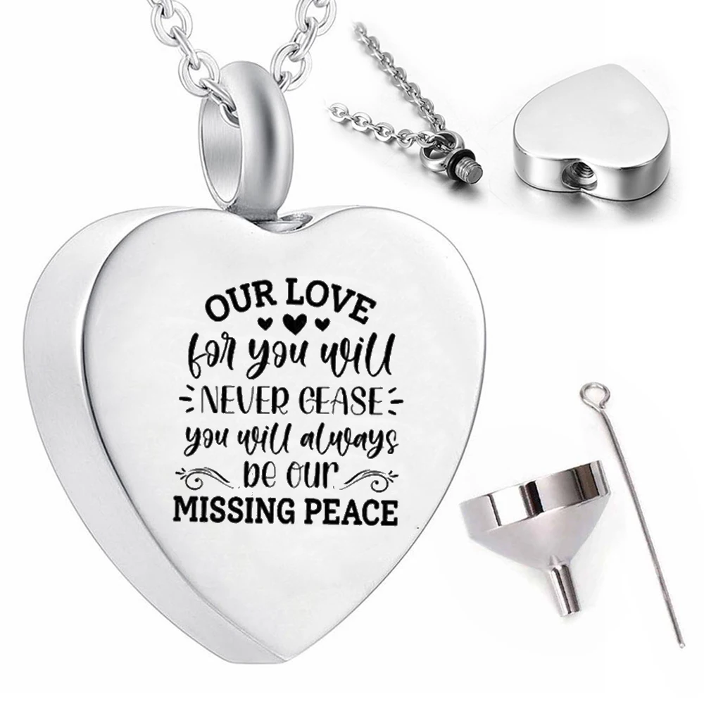 Fashion cremation jewelry heart-shaped with lettering pendant necklace souvenir ashes urn memorial gift ladies men's necklaces
Fashion cremation jewelry heart-shaped with lettering pendant necklace souvenir ashes urn memorial gift ladies men's necklaces